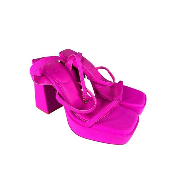 ZARA Bright Fuchsia Chunky Platform Sandals Size 7 US / 37 EU Strappy Block Heel - Picture 3 of 9
